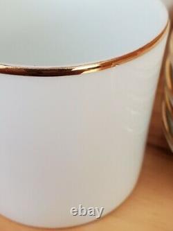 Set Of 4 Tiffany & Co White Bone China with Gold Rim Demitasse Tea Cups + Saucers