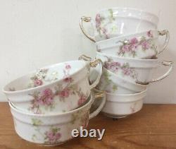 Set Of 7 Vtg Haviland Limoges Delicate Pink Rose Floral White Porcelain Tea Cups
