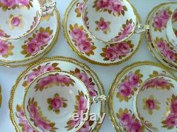 Set for 6 Royal Chelsea Pink Roses Tea Cups Saucers Dessert Plates Set