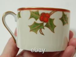 Set of 10 Fitz & Floyd Christmas Holly Teacups & Saucers Tea Cups