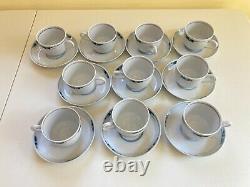 Set of 11 Royal Copenhagen Gemina teacups set, Gertrud Vasegaard, Blue and White