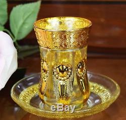 Set of 12 Gold Tea Coffee Cup & Saucer Set Arabian Turkish Style Islamic Gift