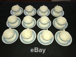 Set of 12 HTF Wedgwood Queensware Lavender on Cream Shell Edge Tea Cup & Saucer