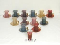 Set of 12 Turkish Arabic Tea Mug Frosted Glass Cup Holder Saucer Stir Fancy