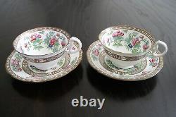 Set of 2 Aynsley England China Green Pink Floral Tea Cup and Saucer Sets