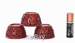 Set of 3 Early 20th Century Chinese Lacquer Cinnabar Carved Tea Wine Cup