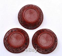 Set of 3 Early 20th Century Chinese Lacquer Cinnabar Carved Tea Wine Cup