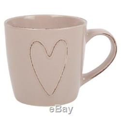Set of 4 Heart Rustic Style Mugs 11oz Tea Coffee Hot Drink Cups Gift Valentine