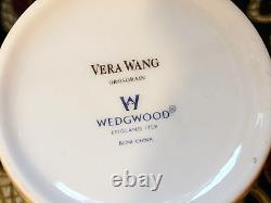 Set of 4 Wedgwood Vera Wang Platinum Grosgrain Teacup Bone China