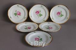 Set of 6 Antique Coffee Tea Cups Saucers Plates 1st Meissen Red Pink Rose 19thC
