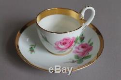 Set of 6 Antique Coffee Tea Cups Saucers Plates 1st Meissen Red Pink Rose 19thC