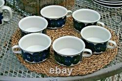 Set of 6 Arabia Of Finland ANEMONE BLUE Tea Cup Coffee Mug MCM Pottery