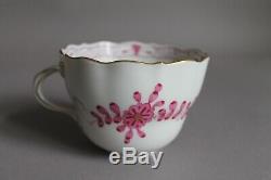 Set of 6 Coffee Tea Cups Saucers Plates Meissen Purple Indian Pink Flowers (A)