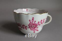 Set of 6 Coffee Tea Cups Saucers Plates Meissen Purple Indian Pink Flowers (B)