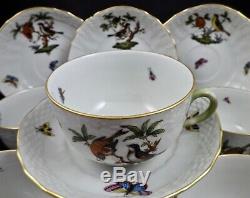 Set of 6 Herend Tea Cups & Saucers, Rothschild Bird, Antique