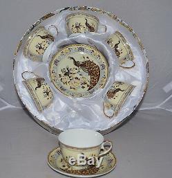 Set of 6 Porcelain Coffee Tea Cups Saucers Gold 250ml Peacock Set Service Fine