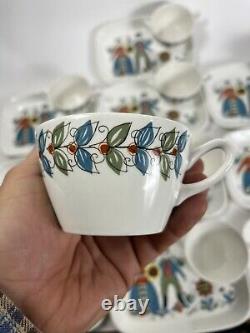 Set of 9 Vintage Figgjo Flint of Norway Valdres Picnic Snack Trays & Tea Cups