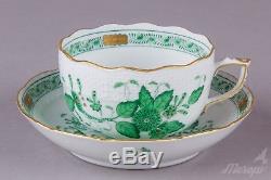 Set of Five Herend Indian Basket Green Tea Cups with Saucers #724/FV