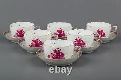 Set of Six Chinese Bouquet Raspberry Tea Cups with Saucers #704/AP