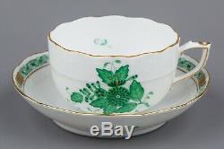 Set of Six Herend Chinese Bouquet Green Tea Cups with Saucers #704/AV