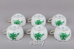 Set of Six Herend Chinese Bouquet Green Tea Cups with Saucers #724/AV