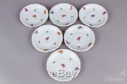Set of Six Herend Flower Pattern Tea Cups with Saucers from 1939