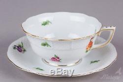 Set of Six Herend Flower Pattern Tea Cups with Saucers from 1939