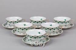 Set of Six Herend Persil Pattern Tea Cups with Saucers from 1939
