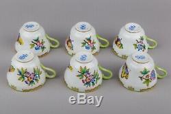 Set of Six Herend Queen Victoria Large Tea Cups with Saucers #1595/VBO