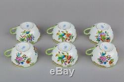Set of Six Herend Queen Victoria Tea Cups with Saucers II. #1726/VBO