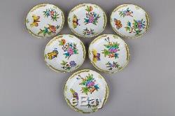Set of Six Herend Queen Victoria Tea Cups with Saucers I. #1726/VBO