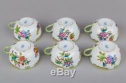 Set of Six Herend Queen Victoria Tea Cups with Saucers I. #1726/VBO