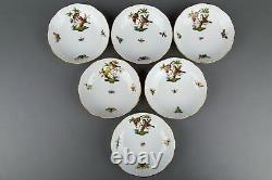 Set of Six Herend Rothschild Bird Tea Cups with Saucers #704/RO