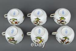 Set of Six Herend Rothschild Bird Tea Cups with Saucers #704/RO