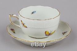 Set of Six Herend Rothschild Bird Tea Cups with Saucers #724/RO