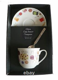 Sewing bone china cup and saucer gift boxed with teaspoon Needlework design