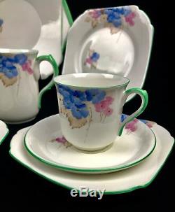 Shelley Art Deco Tea Set For 5 People / Cup And Saucer / Trio / Green / Floral