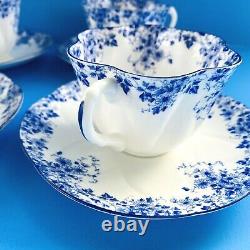 Shelley Dainty Blue 4 Tea Cup & Saucer Sets MINT CONDITION! Free Shipping