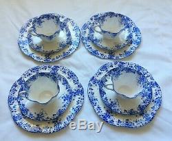 Shelley Dainty Blue Set of 4 Tea Cups Saucers & 8 1/8 Dessert/Salad Plates