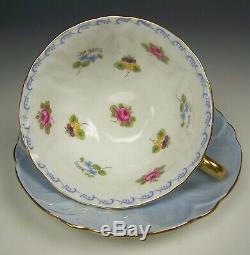 Shelley Oleander Roses Pansies Forget-me-nots Footed Tea Cup & Saucer Set (a)