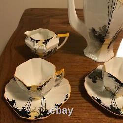 Shelley Queen Anne Sunset/Sunrise and Tall Trees Coffee Pot Set Art Deco Tea Cup
