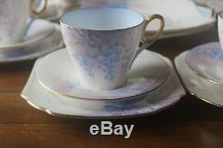 Shelley Tea Set 24 pc Wisteria Cup Saucer Pot teacup teapot trio Art Deco blue