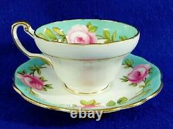 Signed A. Taylor Hand Painted PINK ROSES EB Foley England Tea Cup & Saucer Set