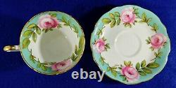 Signed A. Taylor Hand Painted PINK ROSES EB Foley England Tea Cup & Saucer Set