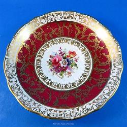 Signed Deep Red & Gold Border & Floral Hammersley Tea Cup and Saucer Set