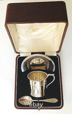 Silver Christening Set coffee tea set cup saucer, spoon cased, boxed 1928