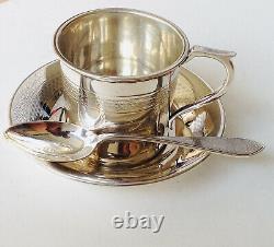 Silver Christening Set coffee tea set cup saucer, spoon cased, boxed 1928