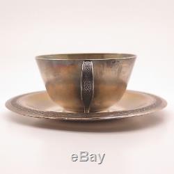 Soviet Union Vtg 875 Silver Handmade Tea Cup & Saucer Set
