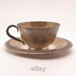 Soviet Union Vtg 875 Silver Handmade Tea Cup & Saucer Set