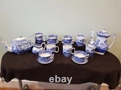 Spode Blue Italian Tea Coffee Sugar Set With 4 Coffee cup 4 tea cups and saucers